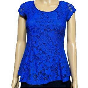 CESEM USA Elegant Lace Top Blouse Women's Size Small Royal Blue